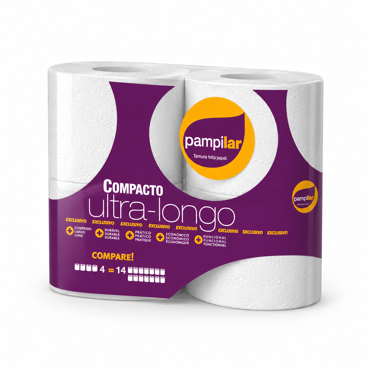 Pampilar Compact Ultra Long – Papier Toilette 2 Plis x4 Rouleaux - Image 2